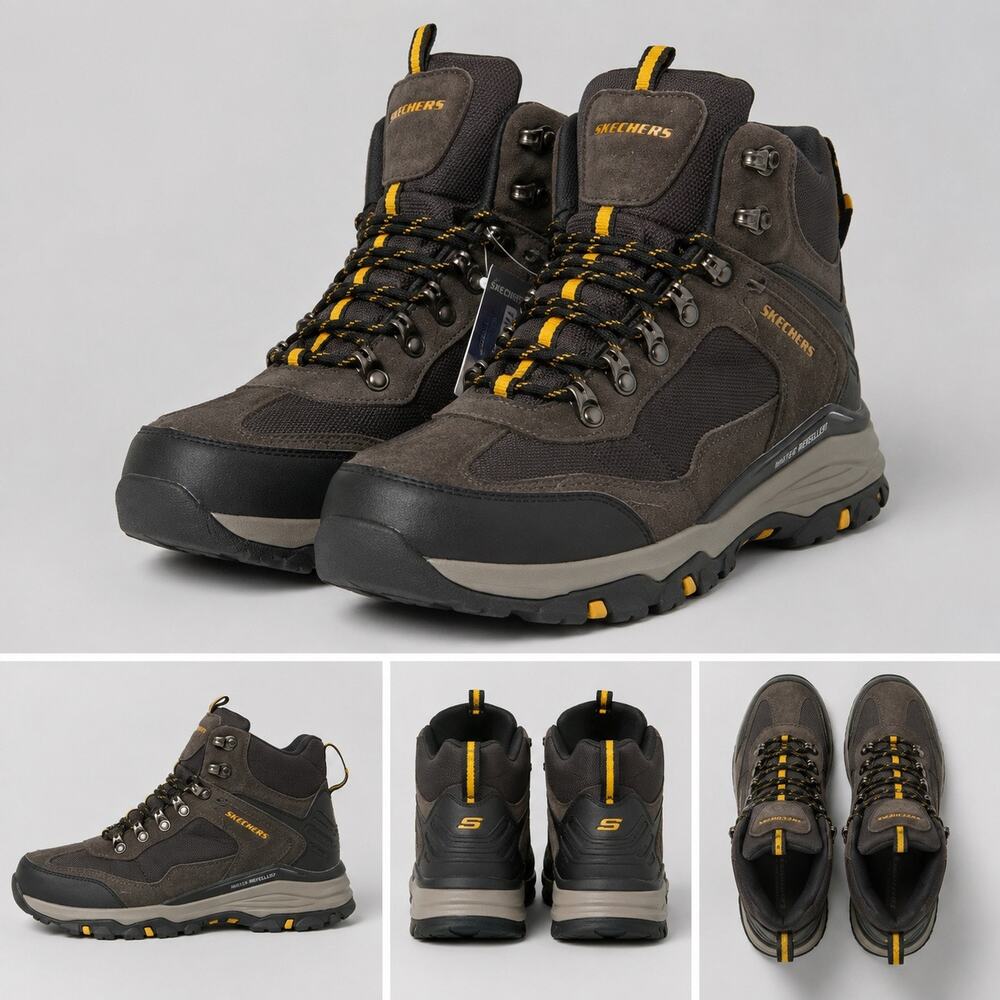 Skechers 65672 Mens 9.5 Hiking Boots Memory Foam Water Repellent New NWT
